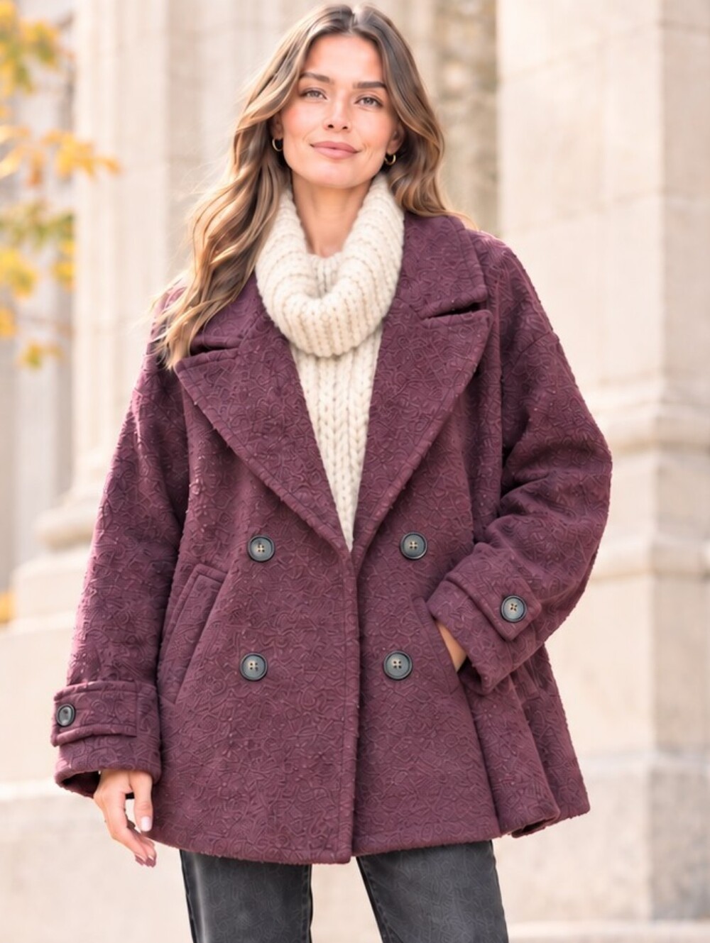 Plus Size Plum Magenta Bouclé-Texture Peacoat PENN Penningtons 2X